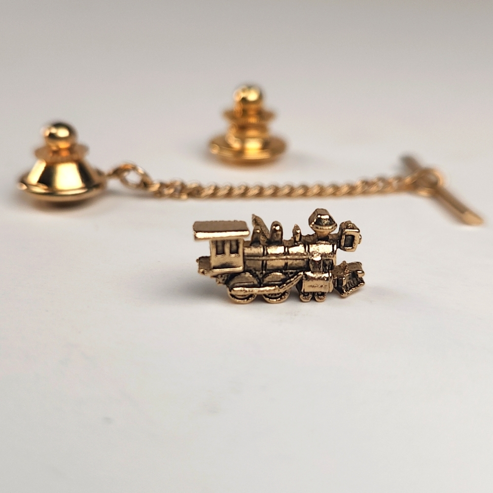 Gold Locomotive Tie Tac Vintage 90s